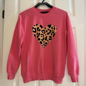 Fifth Sun Pink Cheetah Print Heart Valentine’s Day Sweatshirt, Spring, Athletic